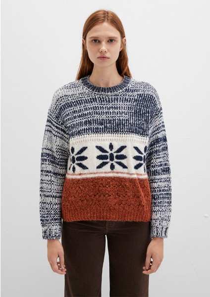 Kar Tanesi Detaylı Blok Renkli Kazak 1710803-89101 modelleri