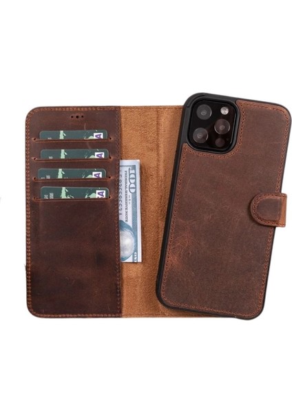 Apple iPhone 11 Pro Max Uyumlu Deri Cüzdanlı Kılıf Rfıd G2 Kahve