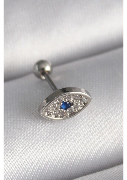 316L Çelik Gümüş Renk Zirkon Taşlı Göz Tragus Piercing