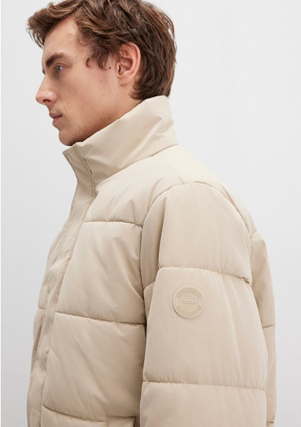 Dik Yaka Bej Şişme Mont 0110470-86559