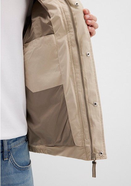 Dik Yaka Bej Şişme Mont 0110470-86559