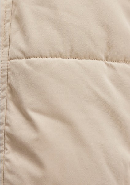 Dik Yaka Bej Şişme Mont 0110470-86559