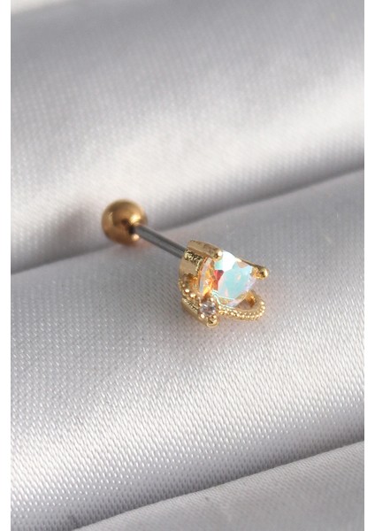 316L Çelik Gold Renk Zirkon Taşlı Kalp Tragus Piercing