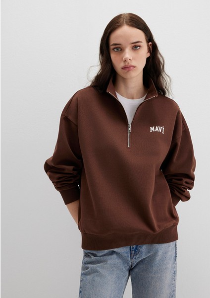 Mavi Logo Baskılı Kahverengi Sweatshirt 1S10179-88062 fiyatları