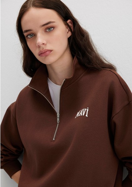 Mavi Logo Baskılı Kahverengi Sweatshirt 1S10179-88062 modelleri