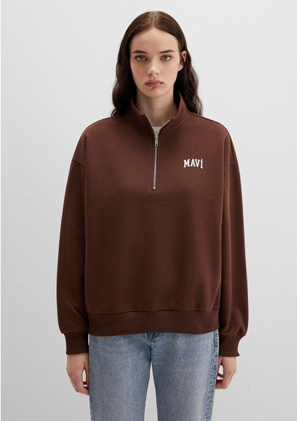 Mavi Logo Baskılı Kahverengi Sweatshirt 1S10179-88062 fırsatları
