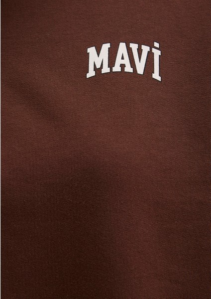 Mavi Logo Baskılı Kahverengi Sweatshirt 1S10179-88062
