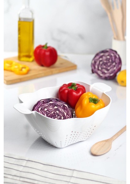 Akrilik Beyaz Makarna Süzgeçi & Sebze Meyve Süzgeçi