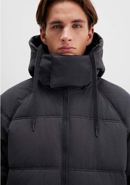 Kapüşonlu Antrasit Şişme Mont 0110553-88170