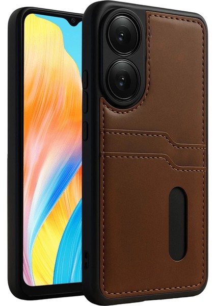 Oppo A38 Sara Kartvizitli Deri Kılıf - Taba