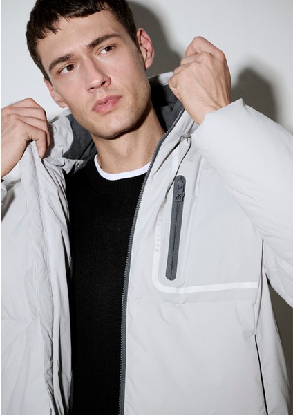 Su Itici Kapüşonlu Gri Şişme Mont 0110463-70075