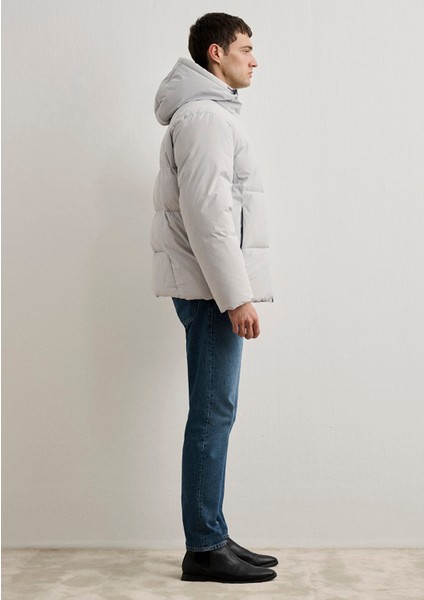 Su Itici Kapüşonlu Gri Şişme Mont 0110463-70075