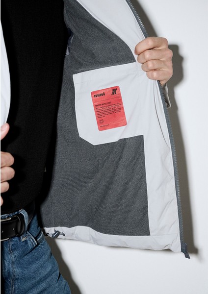 Su Itici Kapüşonlu Gri Şişme Mont 0110463-70075