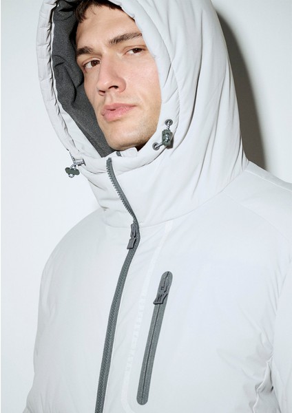 Su Itici Kapüşonlu Gri Şişme Mont 0110463-70075