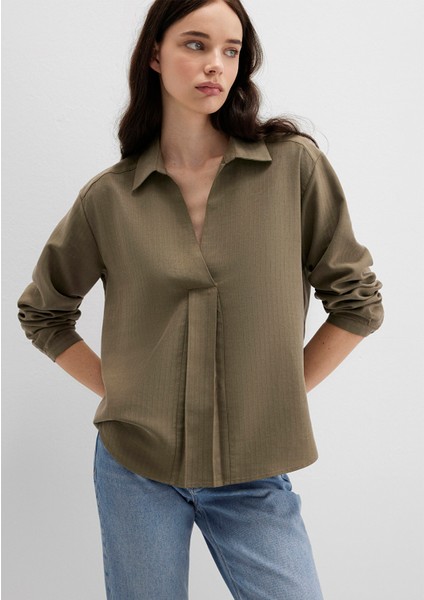 Haki Tencel Karışımlı Bluz 1211423-87538