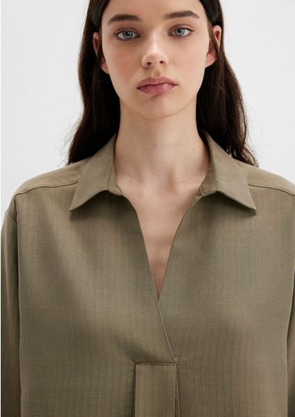 Haki Tencel Karışımlı Bluz 1211423-87538 indirimleri