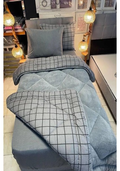 Veloria Pamuklu Çift Taraflı Desenli Tek Kişilik Yorgan ve Yastık Kılıfı Seti / Uyku Seti