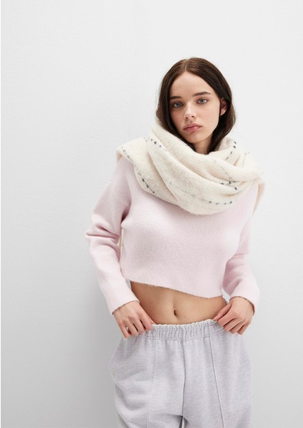 Yün Karışımlı Bisiklet Yaka Pembe Crop Kazak 1710496-89884