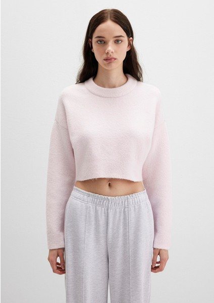 Yün Karışımlı Bisiklet Yaka Pembe Crop Kazak 1710496-89884 fırsatları