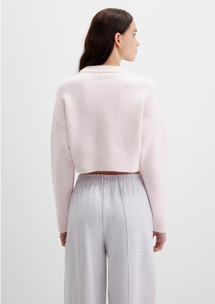 Yün Karışımlı Bisiklet Yaka Pembe Crop Kazak 1710496-89884 indirimleri