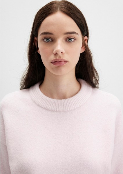 Yün Karışımlı Bisiklet Yaka Pembe Crop Kazak 1710496-89884