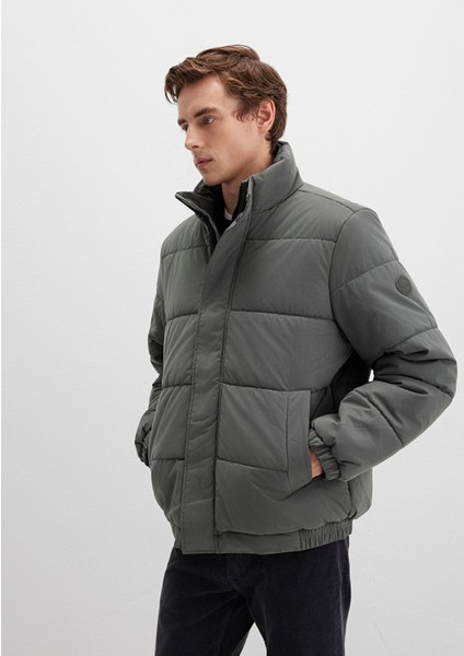 Dik Yaka Haki Şişme Mont 0110470-71598