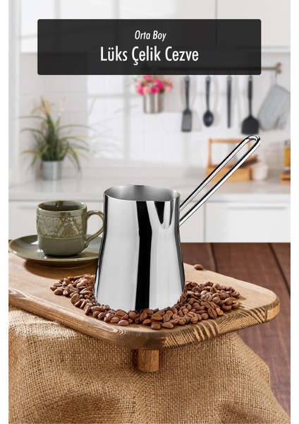 Paslanmaz Çelik 500 ml Orta Boy Cezve ( 6 Fincan Ölçüsünde )