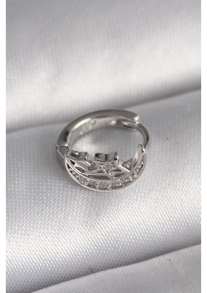 316L Çelik Gümüş Renk Zirkon Taşlı Ay Yıldız Model Tragus Piercing