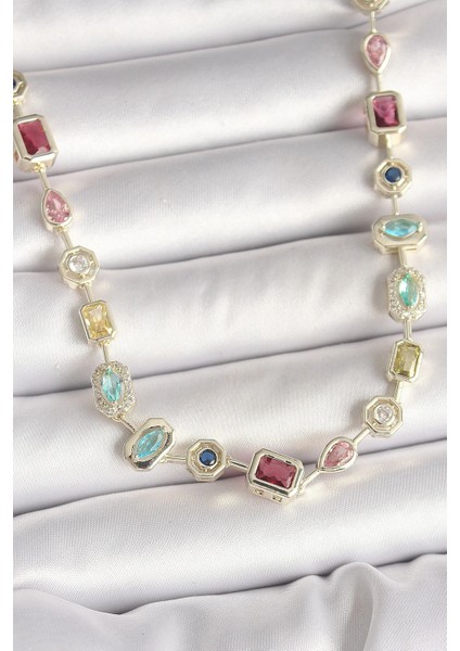 Pirinç Gold Renk Zirkon Taşlı Vıp Seri Kadın Kolye