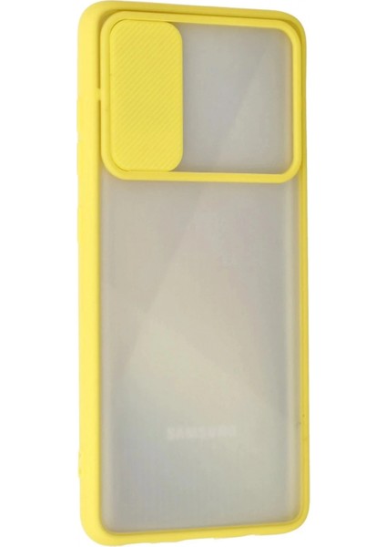 Samsung Galaxy A71 Kılıf Palm Buzlu Kamera Sürgülü Silikon - Sarı modelleri