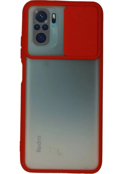 Xiaomi Redmi Note 10 Kılıf Palm Buzlu Kamera Sürgülü Silikon - Kırmızı