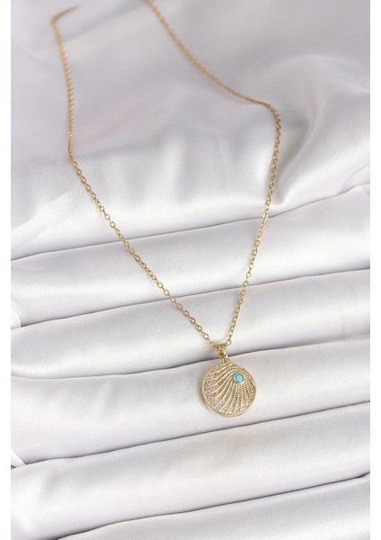 316L Çelik Gold Renk Zincir Zirkon Taş Işlemeli Mi Taş Detaylı Madalyon Model Kadın Kolye fiyatları