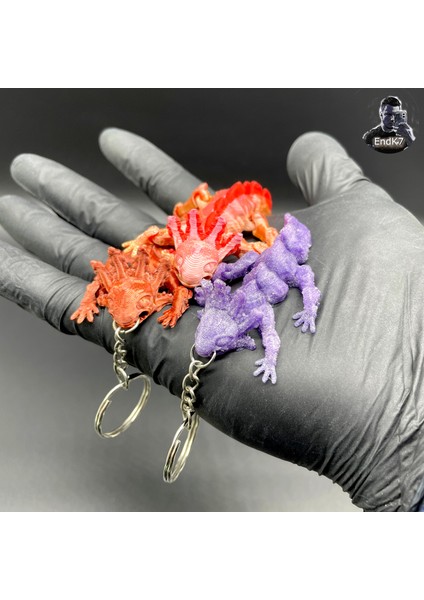 Sevimli Axolotl Anahtarlık - Mafsallı - Yerinde Baskı - Destek Yok