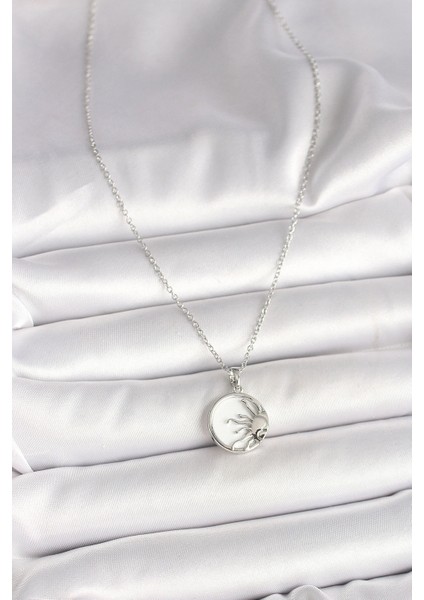 316L Çelik Gümüş Renk Zincir Beyaz Mineli Gün Batımı Model Kadın Kolye fiyatları