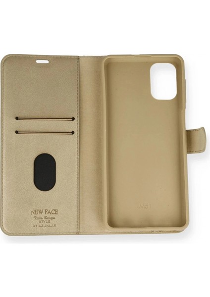 Samsung Galaxy M51 Trend S Plus Kapaklı Kılıf - Gold