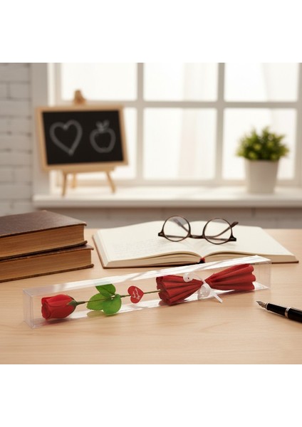 Şeffaf Kutulu Kraponlu Gül - Öğretmenler Günü Hediyesi fırsatları