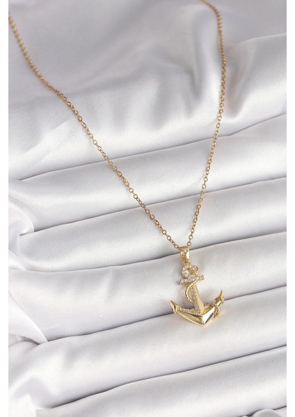 316L Çelik Gold Renk Zincir Zirkon Taş Detaylı Çapa Model Kadın Kolye fiyatları