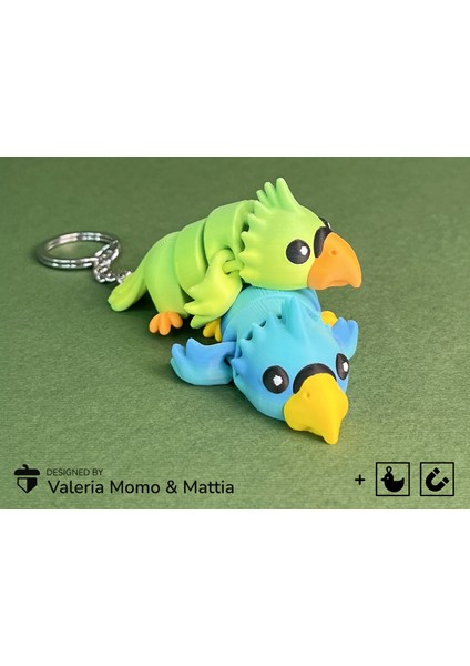 Sevimli Flexi Papağan (Oyuncak, Anahtarlık ve Mıknatıs), Eğlenceli Eklemli Oyuncak