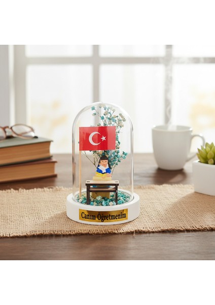 Türk Bayraklı Sıralı Ters Fanus - Öğretmenler Günü Hediyesi indirimleri