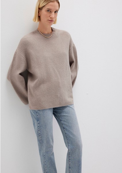 Yün Karışımlı Bisiklet Yaka Bej Kazak 1710563-86585