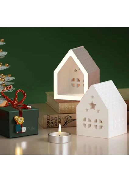 Yılbaşı Ev Dekoratif Mumluk 2li Set I Ham (Boyanmamış) I Döküm Seramik Tozu