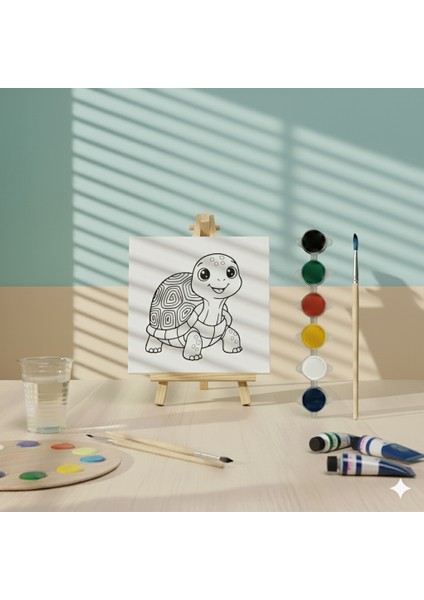 Kaplumbağa Çizimi Tuval Boyama Eğitici Hobi Kiti Hayvan Temalı Sanat Seti Çocuklar Için Boyama Seti