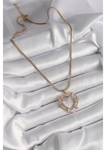 316L Çelik Gold Renk Italyan Zincir Mix Renk Zirkon Taşlı Kalp Model Kadın Kolye fiyatları