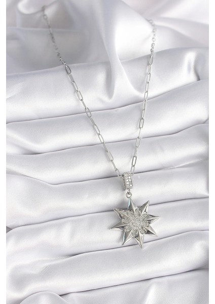 316L Çelik Gümüş Renk Zirkon Taşlı Kutup Yıldızı Model Kadın Kolye fiyatları