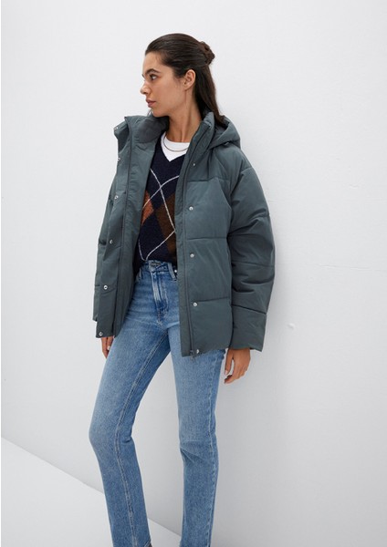 Kapüşonlu Yeşil Şişme Mont 1110225-71598 fiyatları