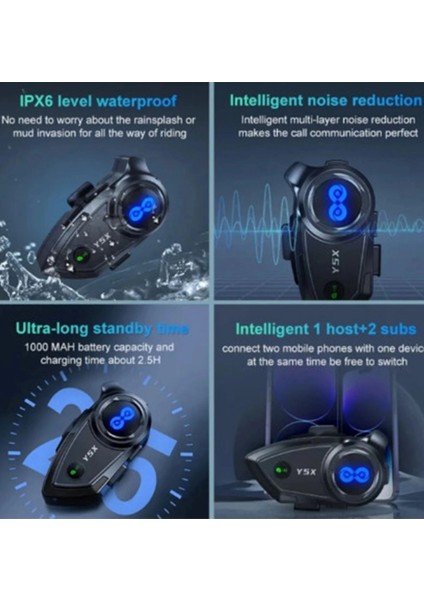 Buğz Y5X Rgb Işıklı Intercom 5 Kişi Bağlantılı 1000MAH Motosiklet Bluetooth Kulaklık Seti modelleri