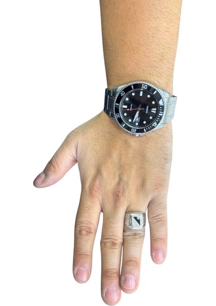 Dikdörtgen Mineli Zirkon Taş Detaylı Gümüş Erkek Yüzük modelleri