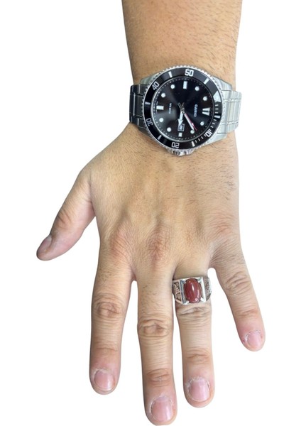 Oval Akik Taşlı Tuğra Motifli Gümüş Erkek Yüzük modelleri