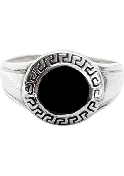Mineli Yuvarlak Grek Desenli Achilles Retro Gümüş Erkek Yüzük fiyatları