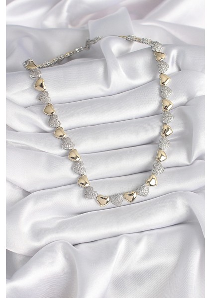 Pirinç Mix Renk Zirkon Taşlı Kalp Model Vıp Exclusive Seri Kadın Kolye fiyatları